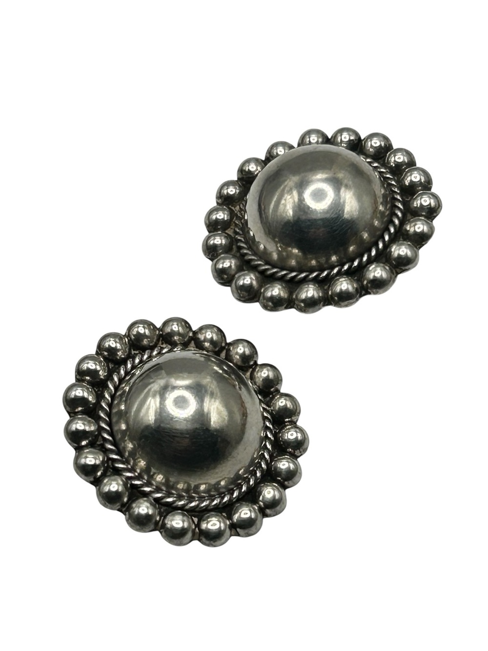 Vintage Taxco Mexico Sterling Concho or Button Style Earrings